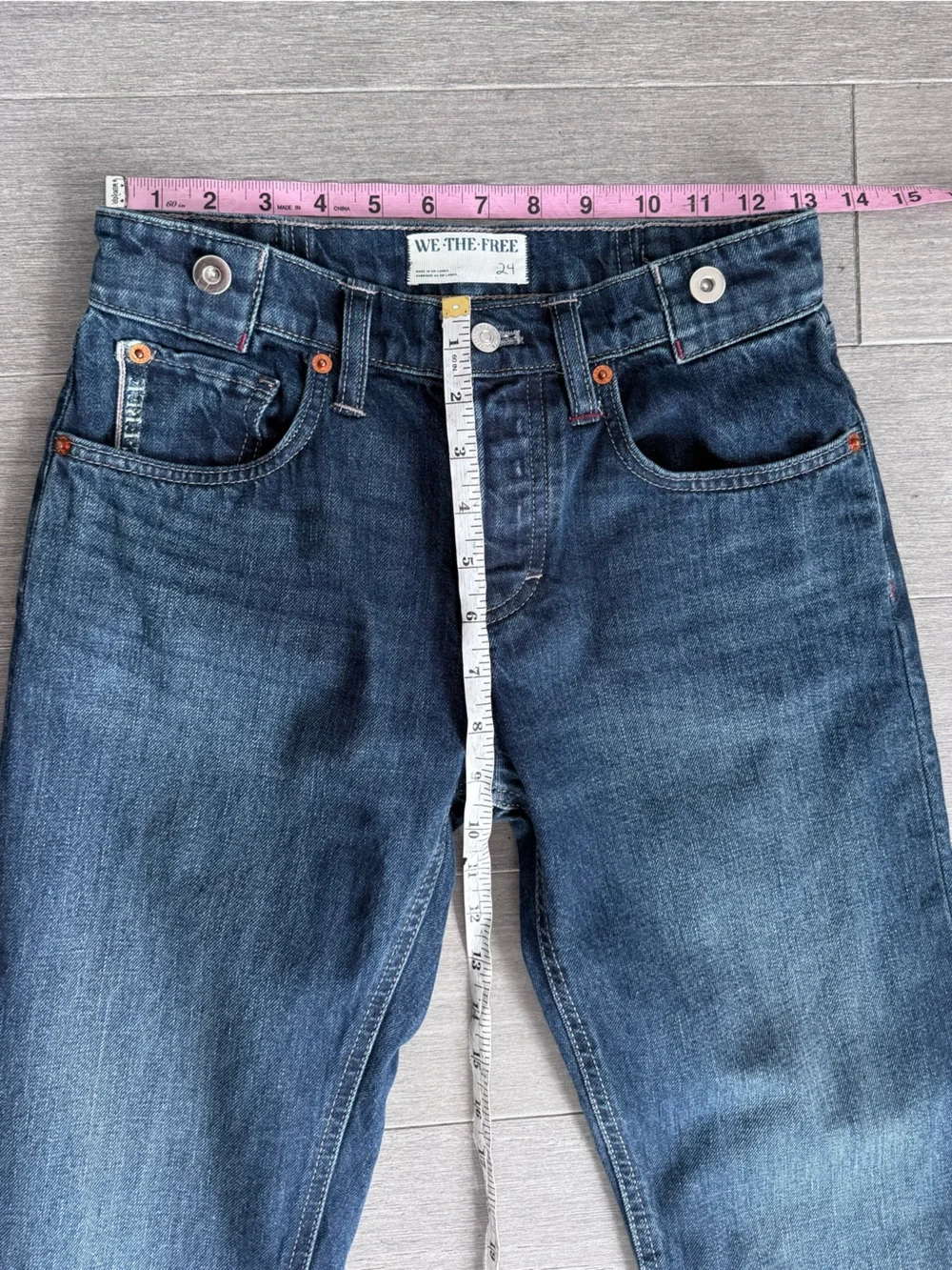 We The Free People Slim Shade Selvedge Straight Cuffed Jeans Deep Indigo 24